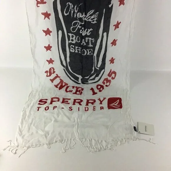 Sperry Top-Sider Scarf Red White Blue Regata Ready Fringe Trim Fashion OSFM New - Picture 2 of 6